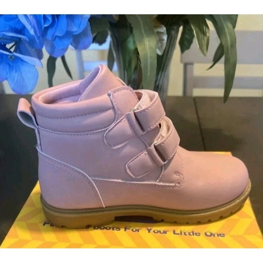 Tobfis Big Kids Waterproof Strap‎ Work Boots, Pink,  6M US